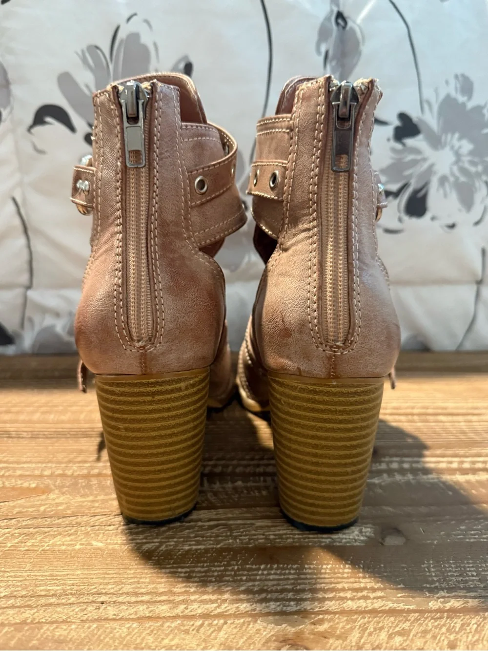 Tan Buckle Strap Boots